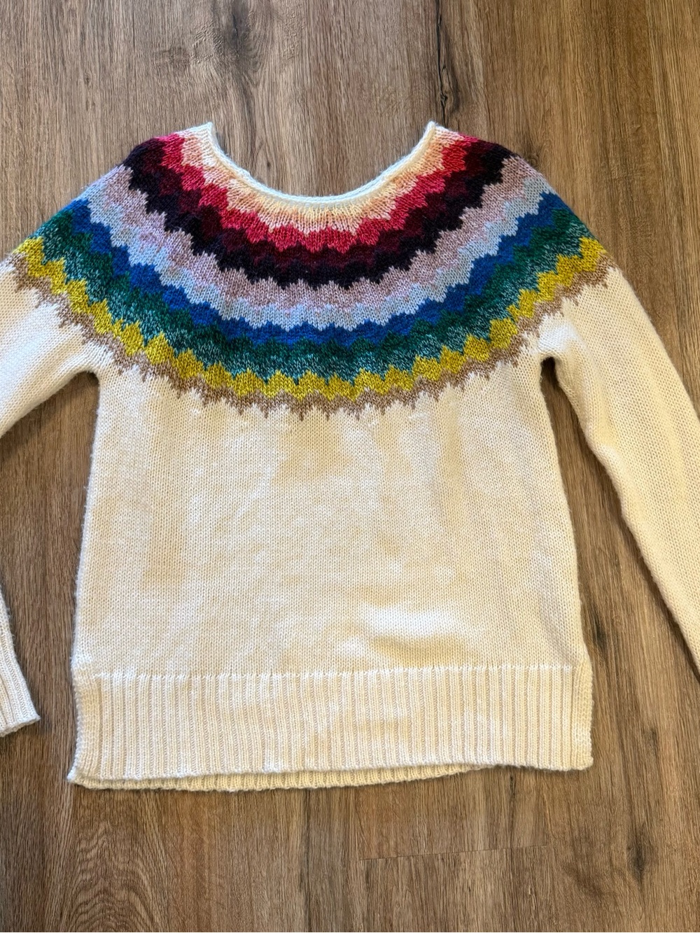 American Eagle Fair Isle Sweater Cream Rainbow Women’s Med Preppy Colorful Cozy
